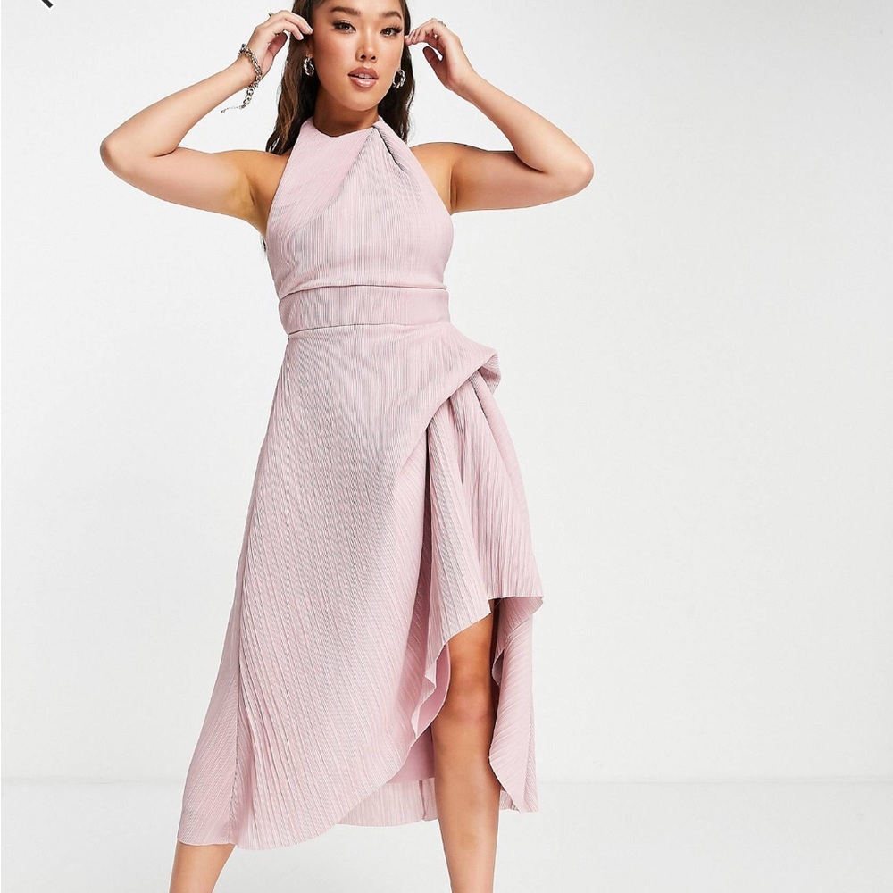 plisse prom midi dress